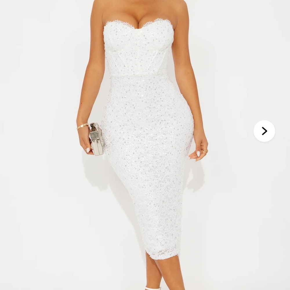 Fashion Nova White Sequin Midi Dress